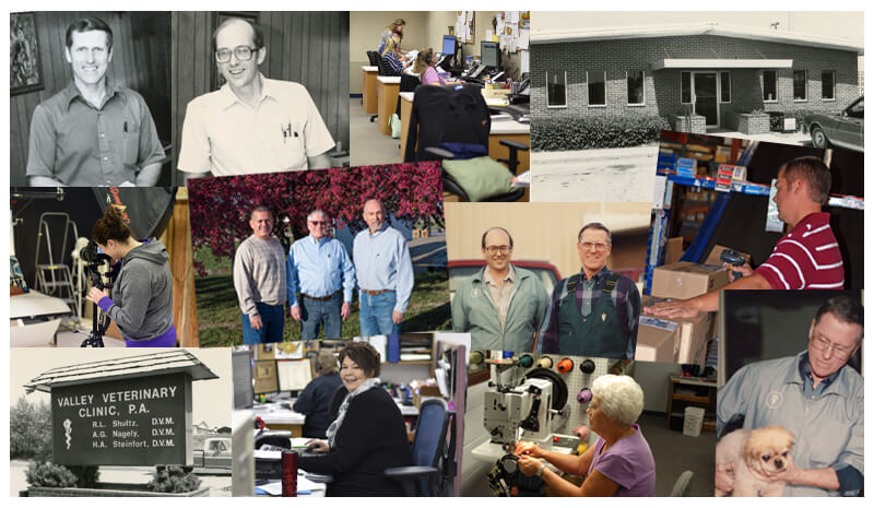 Photo collage of Valley Vet Supply through the years