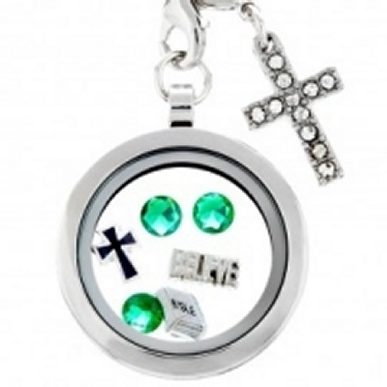 30mm Round Floating Charms Sparkling Locket Pendant Necklace