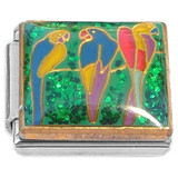 Tropical Birds Green Glitter Italian Charm