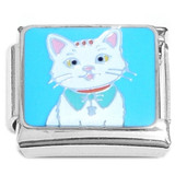 Cute White Cat Sitting Italian Charm