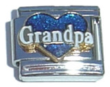 Grandpa Blue Heart White Letters Italian Charm