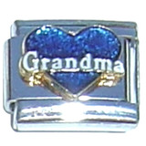 Grandma Blue Heart White Letters Italian Charm