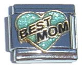 Best Mom Green Heart Black Letters Italian Charm