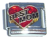 Best Mom Pink Heart Black Letters Italian Charm