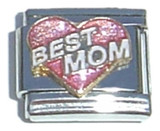 Best Mom Pink Heart White Letters Italian Charm