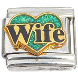 Wife Teal Green Heart Italian Charm