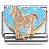 Brown Horse Blue Heart Italian Charm