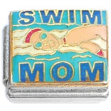 Swim Mom Blue Letters Italian Charm