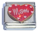 Mom on Red Heart Cursive Italian Charm