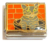 Gray Cat In Bowl Italian Charm