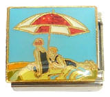 Couple Under Beach Umbrella Italian Charm