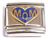 Mom on Dark Blue Heart Italian Charm