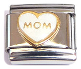Mom on White Heart Italian Charm