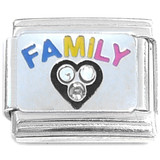 Family Heart Bling Italian Charm