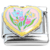 Colorful Flowers Heart Italian Charm