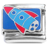 Space Rocket Ship Blue Red Italian Charm