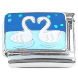 Swans Love Blue Glitter Italian Charm