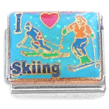 Heart I Love Skiing Blue Italian Charm