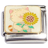 Cute Cat Sunflower Italian Charm