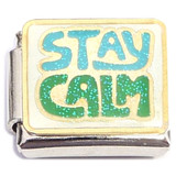 Stay Calm Blue Green Glitter Italian Charm
