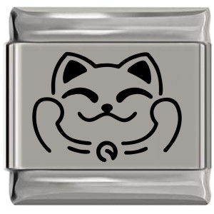Lucky Cat Maneki Neko Smiling Laser Engraved Italian Charm Lucky Cat Maneki Neko Smiling Laser Engraved Italian Charm