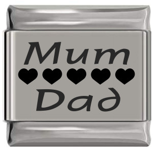 Mum Dad Hearts Laser Engraved Italian Charm (9mm Standard Size) Mum Dad Hearts Laser Engraved Italian Charm (9mm Standard Size)