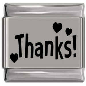 Thanks with Hearts Laser Engraved Italian Charm (9mm Standard Size) Thanks with Hearts Laser Engraved Italian Charm (9mm Standard Size)