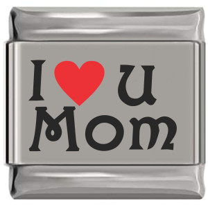 I Love U Mom Red Heart Laser Engraved Italian Charm