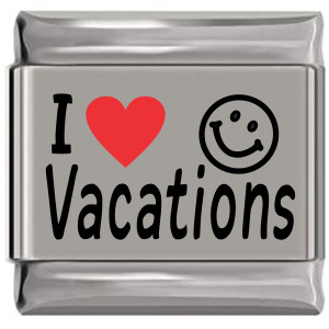 I Love Vacations Red Heart Laser Engraved Italian Charm