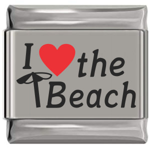 I Love the Beach Red Heart Laser Engraved Italian Charm