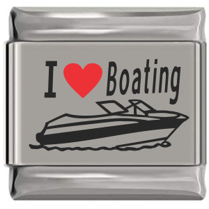 I Love Boating Red Heart Laser Engraved Italian Charm
