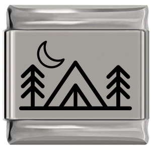 Camping Tent Trees Moon Laser Engraved Italian Charm Camping Tent Trees Moon Laser Engraved Italian Charm