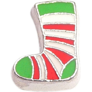 Striped Stocking Floating Locket Charm Striped Stocking Floating Locket Charm