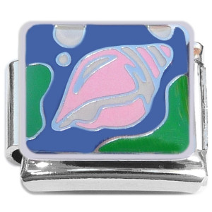 Sea Shell on Blue Seashell Italian Charm Sea Shell on Blue Seashell Italian Charm