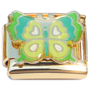 Green Butterfly Goldtone Base Italian Charm Green Butterfly Goldtone Base Italian Charm