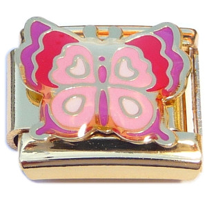 Pink Purple Butterfly Goldtone Base Italian Charm Pink Purple Butterfly Goldtone Base Italian Charm