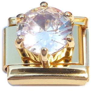 Big Clear Bling Gold Base Italian Charm