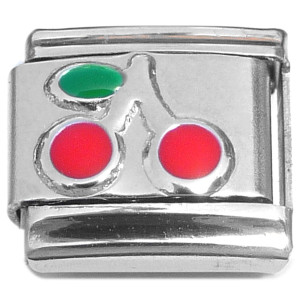 Red Cherries Green Stem Italian Charm Red Cherries Green Stem Italian Charm
