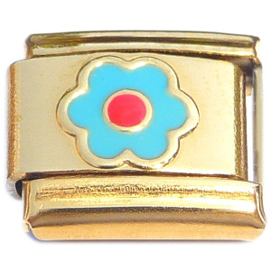 Blue Flower Goldtone Base Italian Charm Blue Flower Goldtone Base Italian Charm