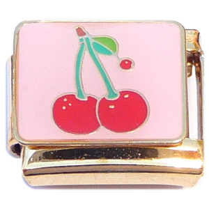 Cherries Pink Gold Base Italian Charm