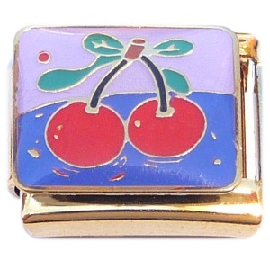 Cherries Purple Goldtone Base Italian Charm Cherries Purple Goldtone Base Italian Charm