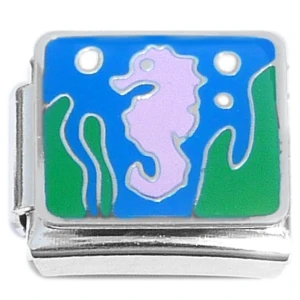 Seahorse on Blue Italian Charm