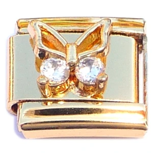 Cute Little Bling Butterfly Gold Base Italian Charm