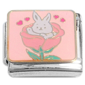 Bunny Rabbit Flower Hearts Italian Charm
