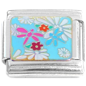 Dragonfly Flowers Italian Charm