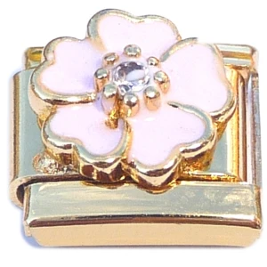 Bling Pink Flower Gold Base Italian Charm
