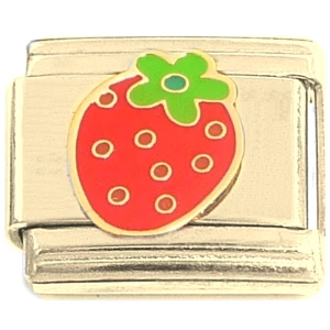 Cute Little Strawberry Gold Base Italian Charm