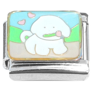 White Puppy Hearts Italian Charm