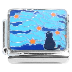 Black Cat Stars Sky Italian Charm