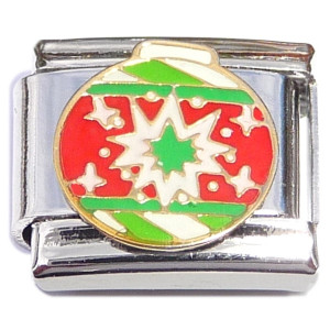 Snowflake Holiday Ornament Red Green Italian Charm